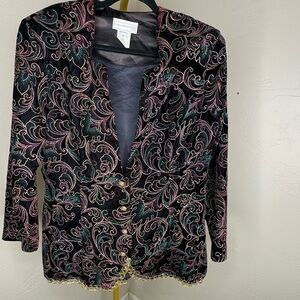 Jessica McClintock Black and Gold Embroidered Blazer